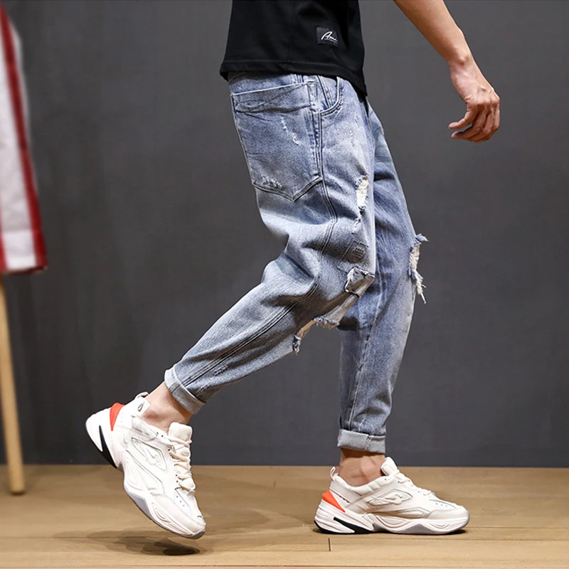 Spring Summer Fashion Men Jeans Blue Color Loose Fit Destroyed Ripped Jeans Small Leg Harem Pants Streetwear Hip Hop Jeans Men
Spring Summer Fashion Men Jeans Blue Color Loose Fit Destroyed Ripped Jeans Small Leg Harem Pants Streetwear Hip Hop Jeans Men
