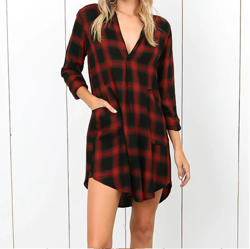 2019 Women Elegant Casual Long Shirt Check Plaid Deep V Neck Dress Work OL Irregular Vestido Dresses Plus Size Summer New
2019 Women Elegant Casual Long Shirt Check Plaid Deep V Neck Dress Work OL Irregular Vestido Dresses Plus Size Summer New