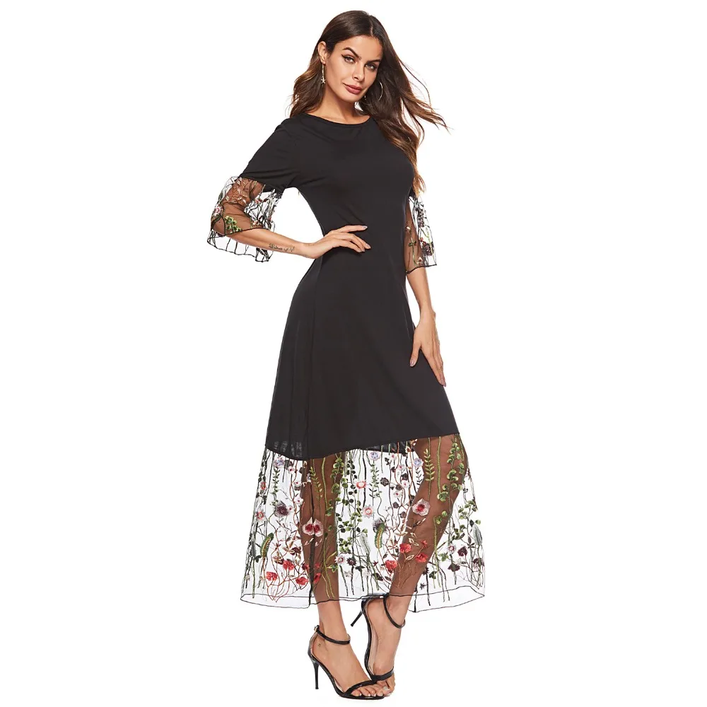 2019 Elegant Embroidered Applique Mesh Sleeve Dress Women 2019 Spring Flare Sleeve Loose O-Neck Dresses Ladies Dress
2019 Elegant Embroidered Applique Mesh Sleeve Dress Women 2019 Spring Flare Sleeve Loose O-Neck Dresses Ladies Dress