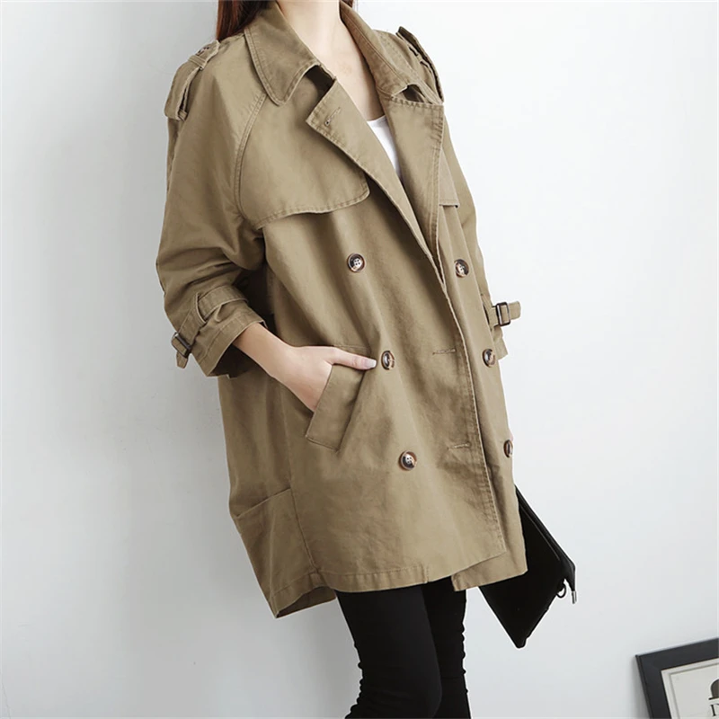 Korean version of the loose casual long double-breasted windbreaker 2019 spring new fashion office ladies solid color coat B069
Korean version of the loose casual long double-breasted windbreaker 2019 spring new fashion office ladies solid color coat B069