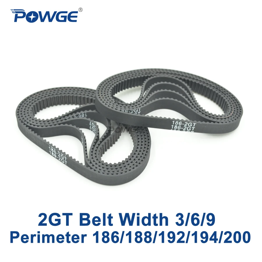 

POWGE 10pcs 2GT timing belt Perimeter 186 188 192 194 200 width 3mm 6mm 9mm Teeth 93 94 96 97 100 in closed GT2 synchronous belt