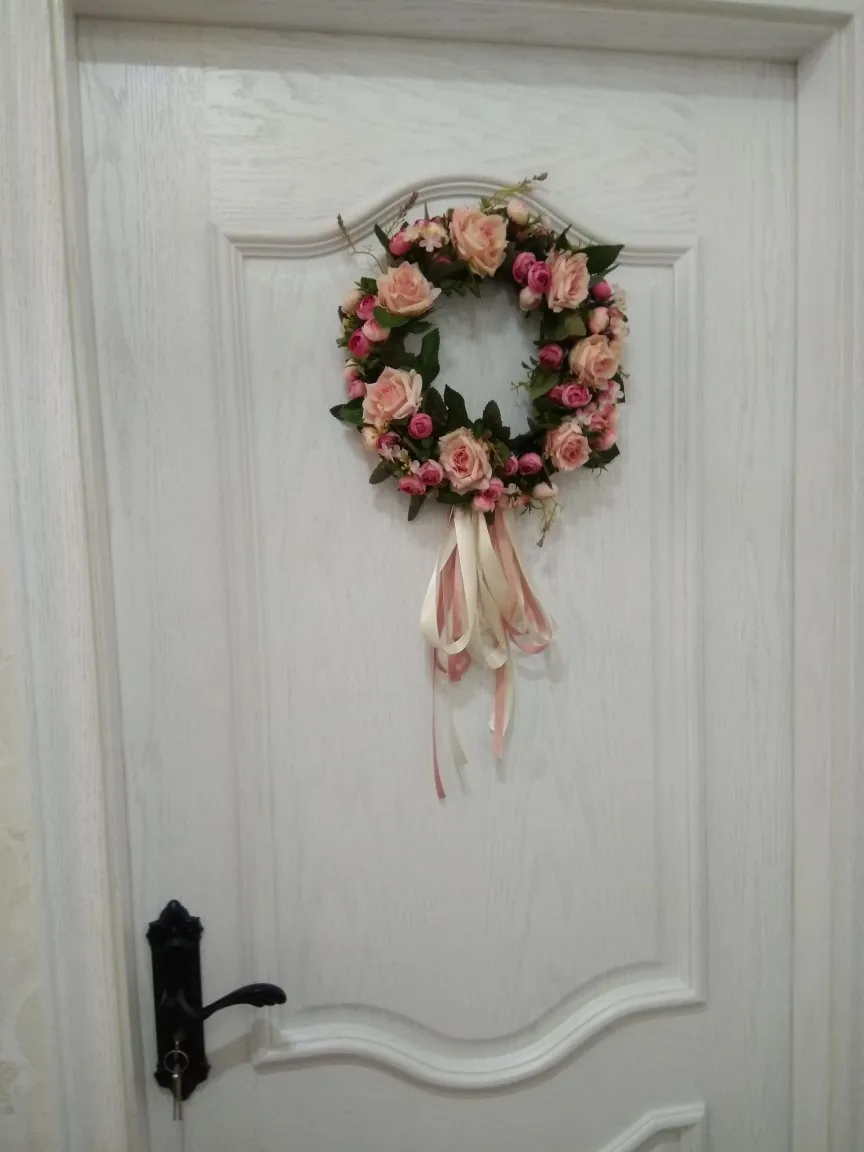 35cm artificial rose flowers round wreath door hanging wall