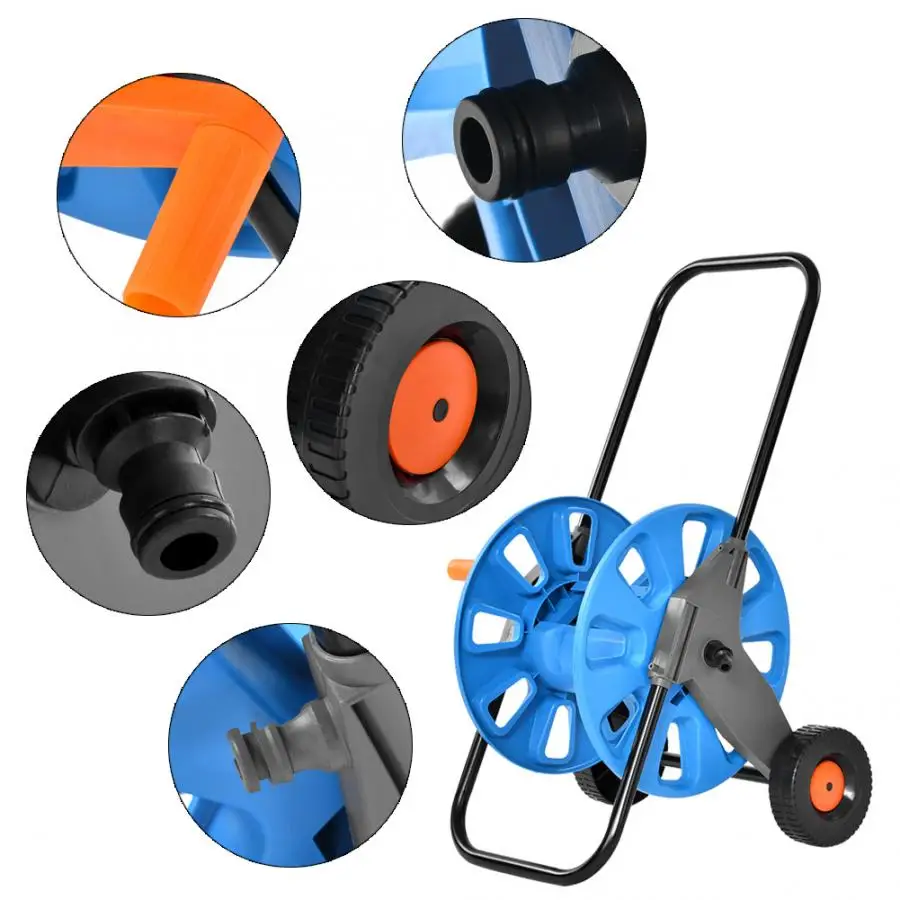 Portable Trolley Hose Pipe Reel Holder Garden Cart Water Pipe Carrier Rust 60M