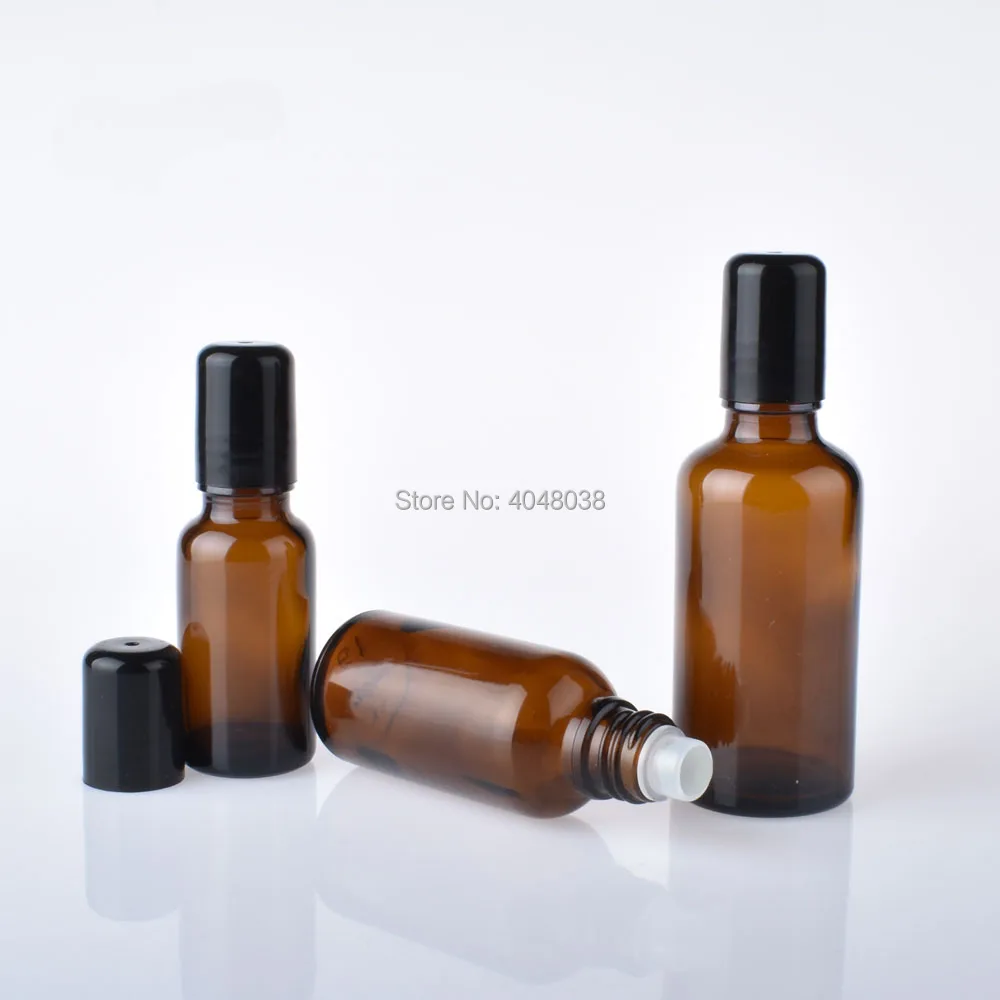 Cosmetic Compact Glass Essence Oil Bottle Ball Bearing Empty Emulsion Container 5ML-100ML Dark Brown Massage Refillable Bottle