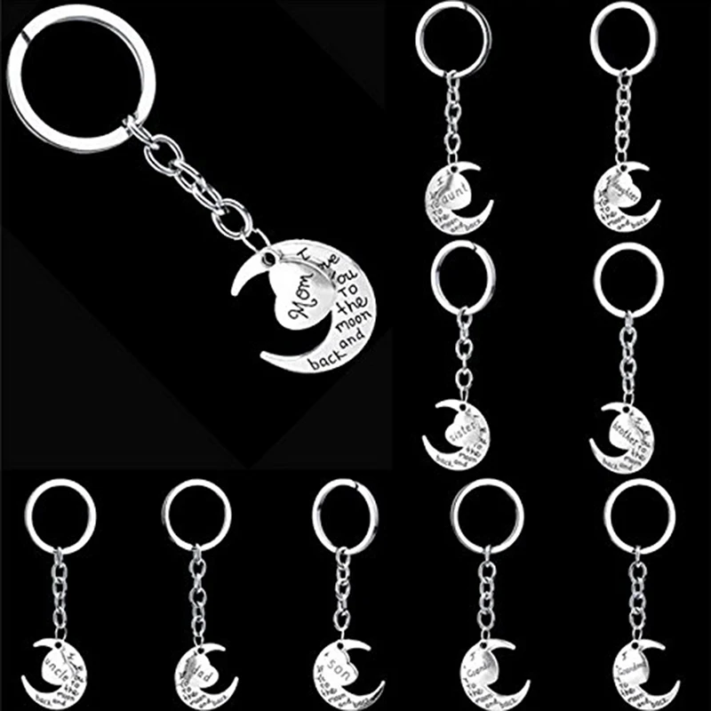 

Keyring Mom/Dad/Daughter/Sister/Grandma/Grandpa/Brother/Uncle/Aunt/Son I Love You To The Moon And Back Key Ring Xmas Gift Silver