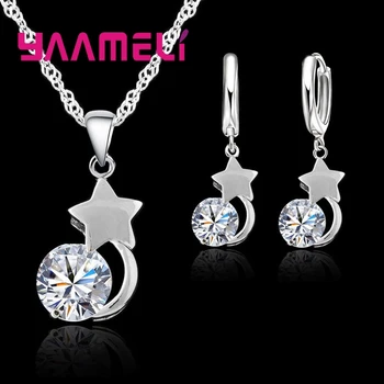 Sparkling Austrian Crystal Jewelry Sets 925 Sterling Silver Star Round Cubic Zircon Pendant Necklace Lever Back Earrings
Sparkling Austrian Crystal Jewelry Sets 925 Sterling Silver Star Round Cubic Zircon Pendant Necklace Lever Back Earrings
