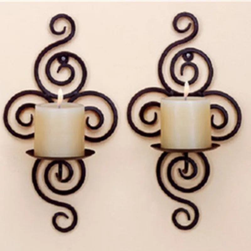 Image New Home Candlestick Holders Handmade Iron Hanging Wall Sconce Candle Holder Shelf Furnishing Articles Decoration