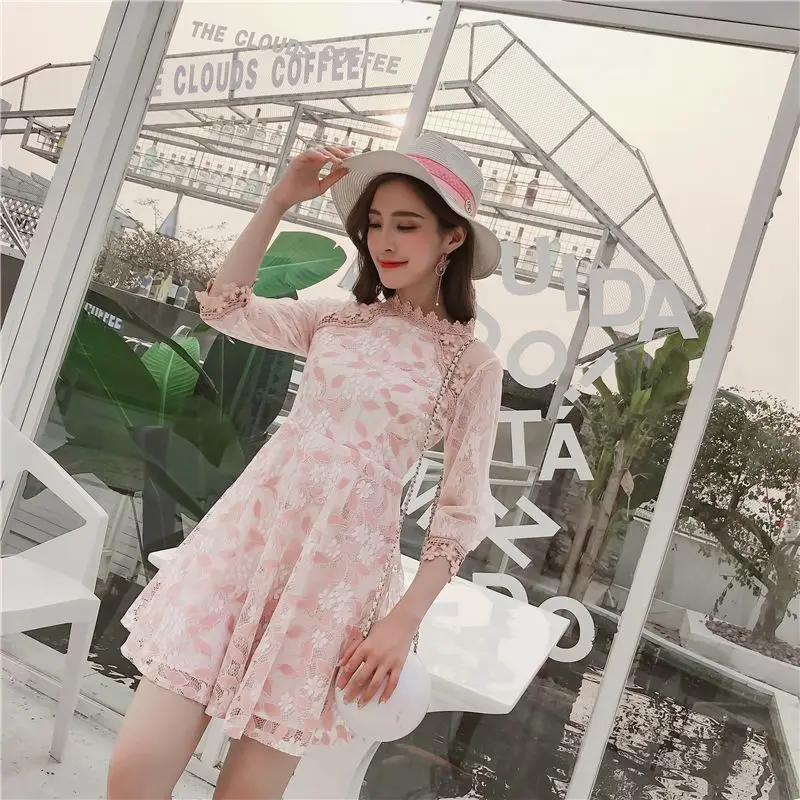 New Spring Cute Women dress Puff Sleeve Floral High Patchwork Slim Lace She Accept Waist A Word Dresses Pink Apricot 5911
New Spring Cute Women dress Puff Sleeve Floral High Patchwork Slim Lace She Accept Waist A Word Dresses Pink Apricot 5911