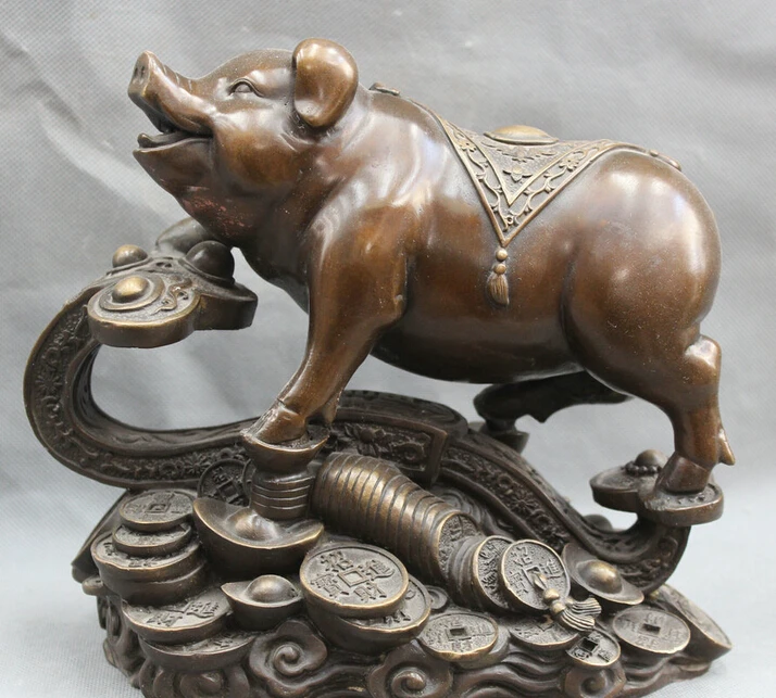 JP S61 9" Chinese Fengshui Copper Zodiac Year Pig Ru Yi Yuanbao Coin Rich Cai Statue (B0413)
JP S61 9" Chinese Fengshui Copper Zodiac Year Pig Ru Yi Yuanbao Coin Rich Cai Statue (B0413)