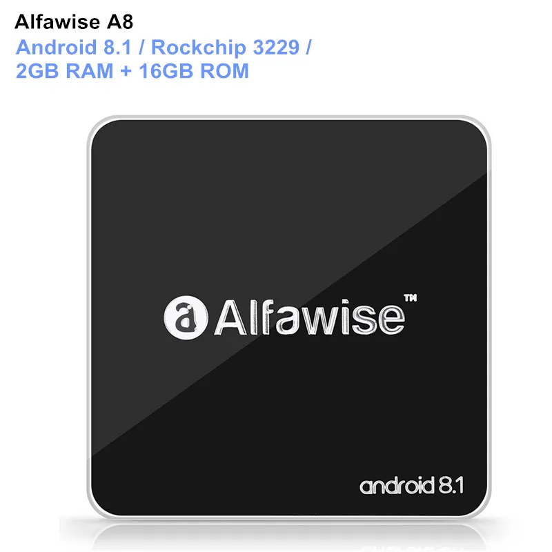 

Alfawise A8 Smart TV BOX Android 8.1 Set Top Box Rockchip 3229 2GB RAM + 16GB ROM 2.4G WiFi 100Mbps Support 4K H.265