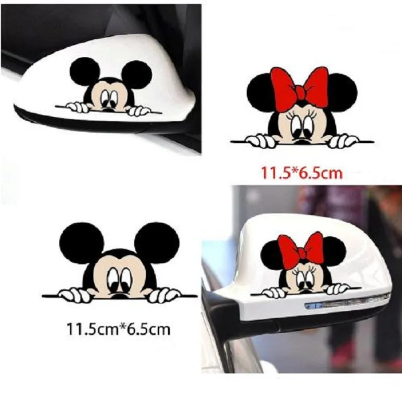 

Funny Car Sticker Cute Mickey Minnie Mouse Peeping Cover Scratches Cartoon Rearview Mirror Decal For Motorcycle Vw Bmw Ford Kia