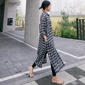 Plus Size Korean Style Lapel Long Shirt Women 2019 Summer Autumn Split Plaid Blouses Casual Loose Tops
Plus Size Korean Style Lapel Long Shirt Women 2019 Summer Autumn Split Plaid Blouses Casual Loose Tops