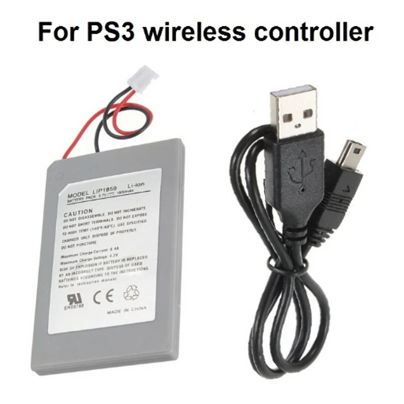 

1800mAh Replacement Battery+Charger Cable PS3 for Sony PlayStation3 Wireless Controller 3.7V Rechargeable Batteries