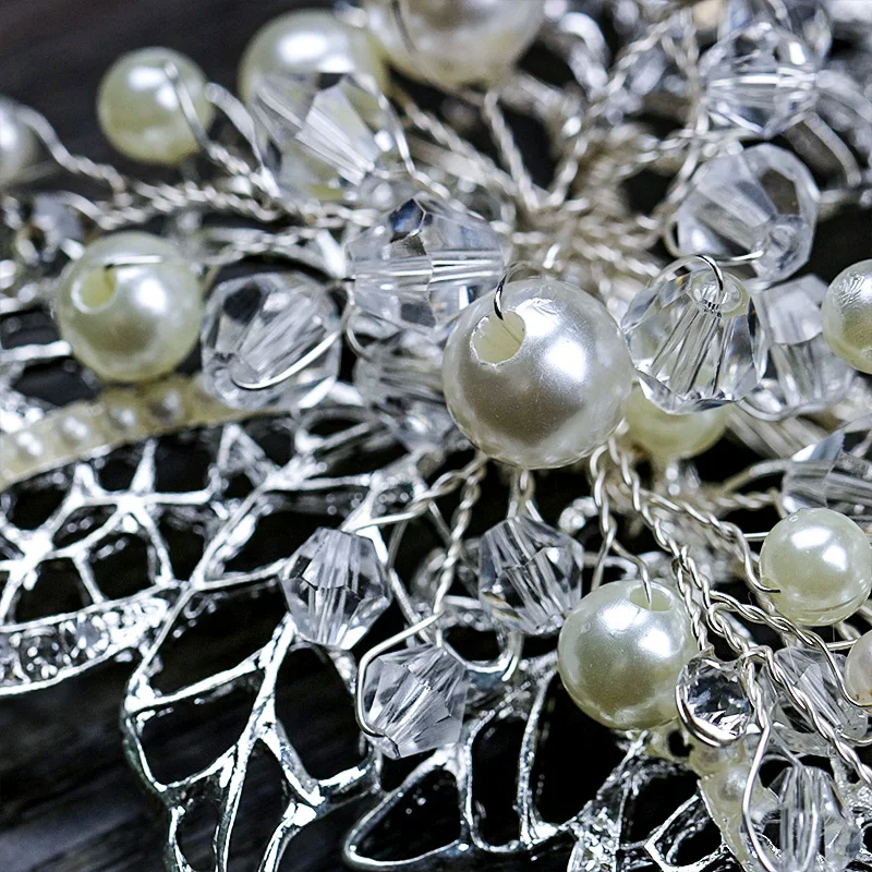 Handmade Silver Barrettes Wedding Hair Accessories Pearl Head Clip Rhinestone Hair Ornament Leaves Crystal Style Hair Decoration (3)