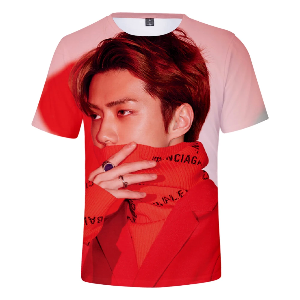 EXO love shot с 3D-принтом женская летняя классная Модная Повседневная рубашка коротким