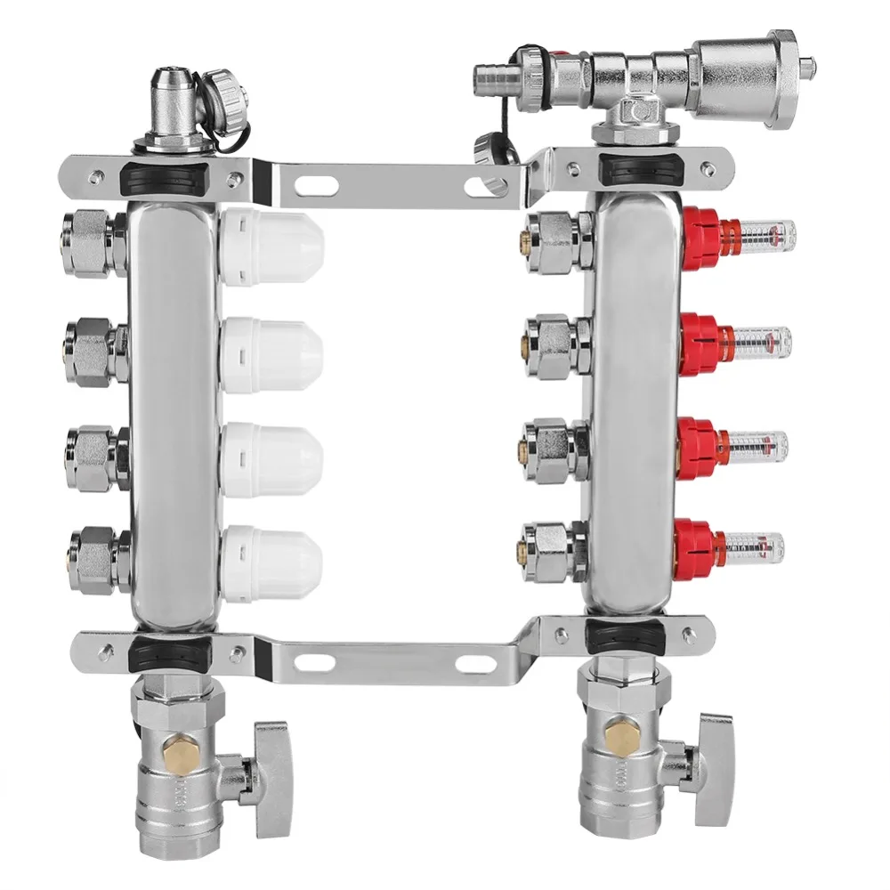 4-Branch Stainless Steel Floor Heating Manifold Set Adjustable Flow Valves Heating System
4-Branch Stainless Steel Floor Heating Manifold Set Adjustable Flow Valves Heating System