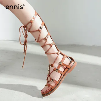 ENNIS 2019 Gladiator Knee High Sandals Women Flat Lace Up Sandals Black Brown Rivets Studded Sandals Summer Shoes Flats NEW S965
ENNIS 2019 Gladiator Knee High Sandals Women Flat Lace Up Sandals Black Brown Rivets Studded Sandals Summer Shoes Flats NEW S965