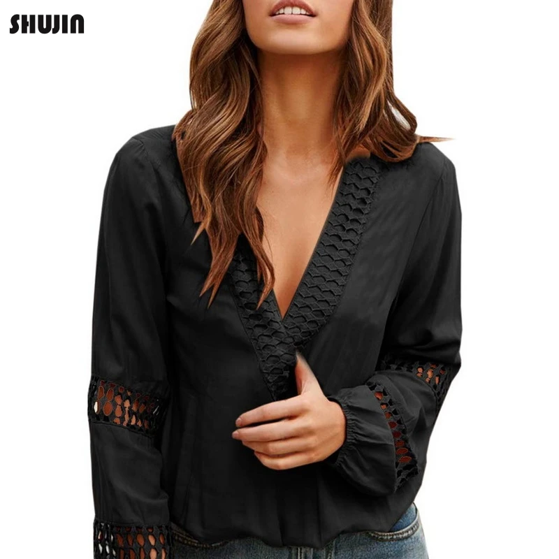 SHUJIN 2019 Women's Deep V Neck Long Sleeve Solid Shirts Female Spring Autumn Loose Top Sexy Hollow Out Lantern Sleeve Blouse
SHUJIN 2019 Women's Deep V Neck Long Sleeve Solid Shirts Female Spring Autumn Loose Top Sexy Hollow Out Lantern Sleeve Blouse