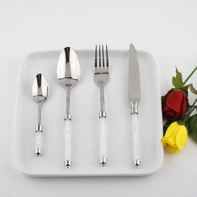 4pcs Acrylic Crystal Handle Wedding Dinner set Luxury Dinnerware Set Stainless steel Kitchen Cutlery Dinner Knife Forks Teaspoon
4pcs Acrylic Crystal Handle Wedding Dinner set Luxury Dinnerware Set Stainless steel Kitchen Cutlery Dinner Knife Forks Teaspoon