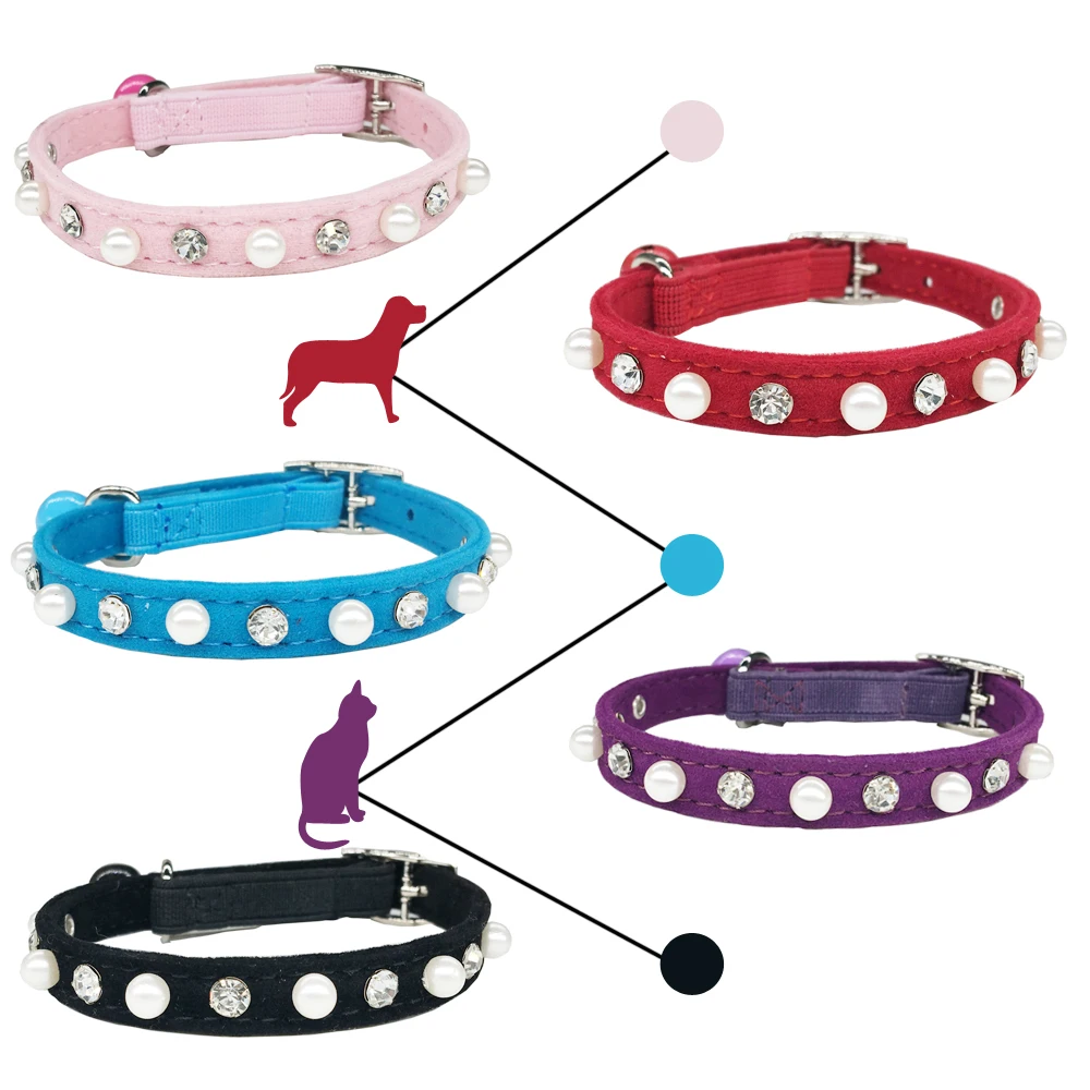 Rhinestones Diamante Pearl Necklace Crystal Bling and Bell Puppies Dog Cat Collar Safety Elastic Adjustable Soft Velvet Material
Rhinestones Diamante Pearl Necklace Crystal Bling and Bell Puppies Dog Cat Collar Safety Elastic Adjustable Soft Velvet Material