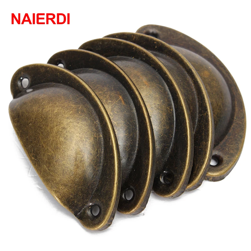 Image NED 20PCS Retro Metal Kitchen Drawer Cabinet Door Handle And Furniture Knobs Handware Cupboard Antique Brass Shell Pull Handles