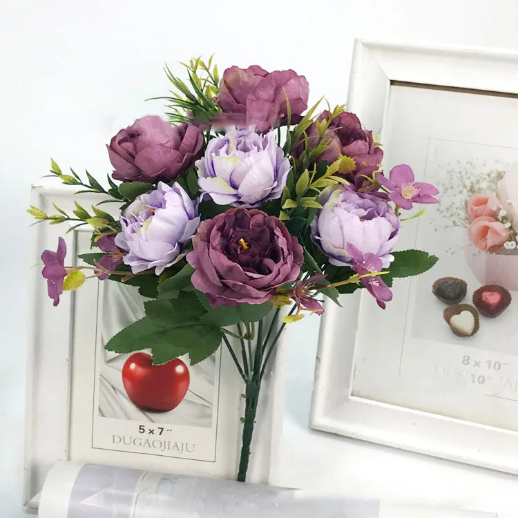 purple artificial flowers roses peonies-4