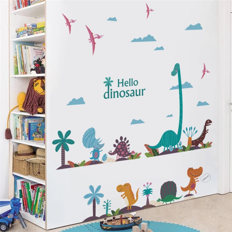 Милые наклейки на стену hello dinosaur украшения для спальни дома Мультяшные в виде