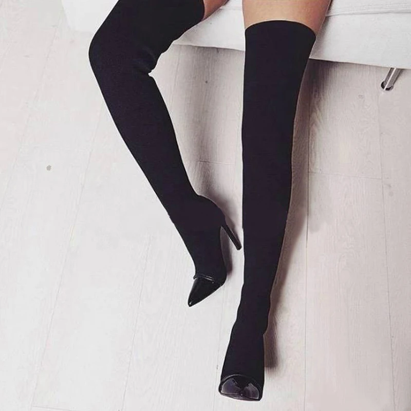 Thigh high boots women sexy stretch fabric sock over the knee long boots black high heels pointed toe fashion ladies shoes botas
Thigh high boots women sexy stretch fabric sock over the knee long boots black high heels pointed toe fashion ladies shoes botas