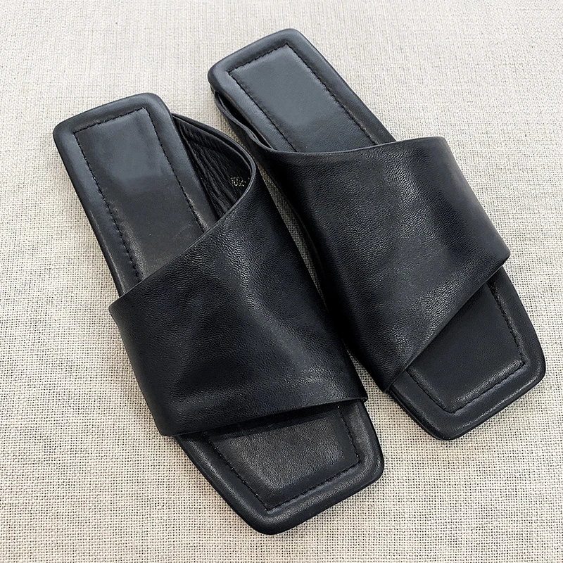 Fashion Brand Summer Slippers Sheepskin Genuine Leather Ladies Woman Flat Heels Beach Shoes Lazy Casual Slides 5 Colors | Обувь