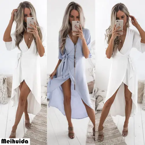 arrival Women Boho Deep V neck Solid Mini Dress 2018 New Summer Evening Party Beach Short Sleeve Slit Spilt Sundress
arrival Women Boho Deep V neck Solid Mini Dress 2018 New Summer Evening Party Beach Short Sleeve Slit Spilt Sundress
