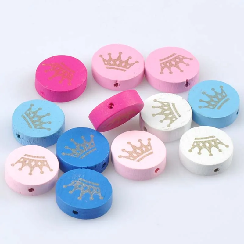 imperial crown painted Round Wooden Spacer Beads For Jewelry Handmade 20mm 50pcs MT1456