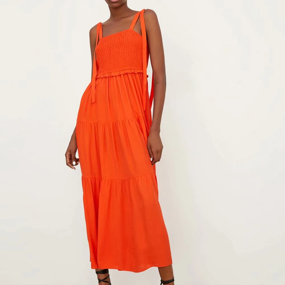 2019 Women's Flowy tank dress orange pleated ANKLE LETNGTH ruffles high quality one-piece for female's XS S M L
2019 Women's Flowy tank dress orange pleated ANKLE LETNGTH ruffles high quality one-piece for female's XS S M L