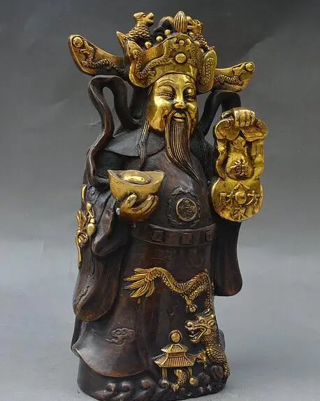 11" China Folk Bronze Gilt Wealth YuanBao Dragon Fish Mammon God Money Statue
11" China Folk Bronze Gilt Wealth YuanBao Dragon Fish Mammon God Money Statue