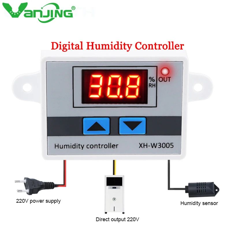 XH-W3005 110V 220V 12V 24V Digital Humidity Controller Humidity Control Switch 0~99% Hygrostat With Humidity Sensor
XH-W3005 110V 220V 12V 24V Digital Humidity Controller Humidity Control Switch 0~99% Hygrostat With Humidity Sensor
