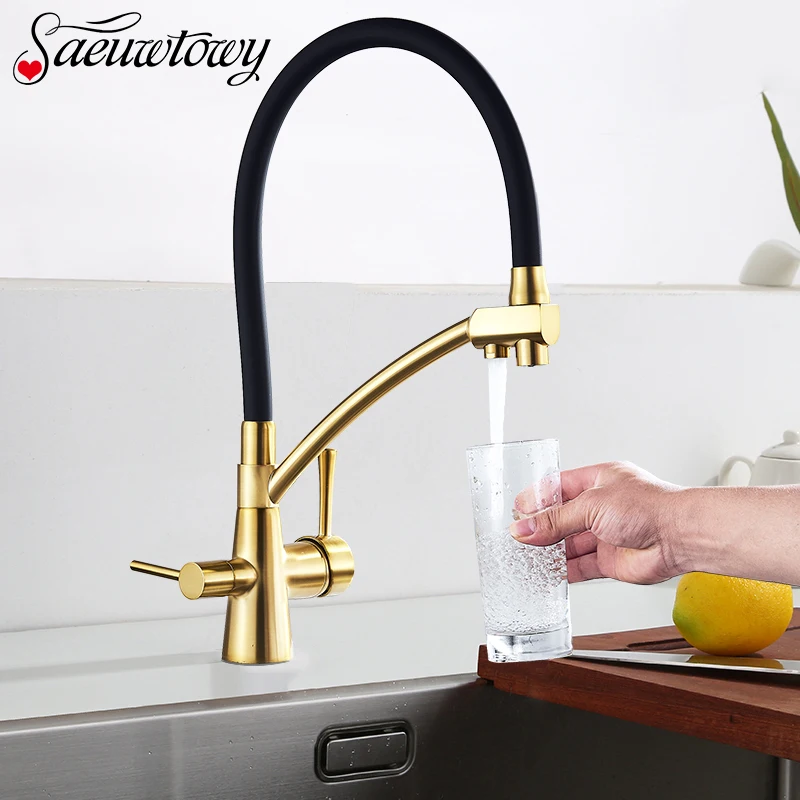 Brushed Gold Kitchen Faucet Healthy Filtered Lead Sink Faucet Double Outlet 360 Rotatable Torneira With Filtered Water Taps
Brushed Gold Kitchen Faucet Healthy Filtered Lead Sink Faucet Double Outlet 360 Rotatable Torneira With Filtered Water Taps