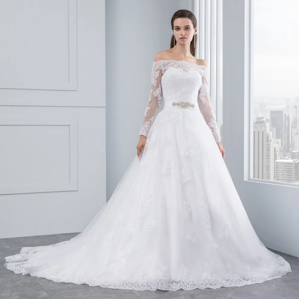 Lover Kiss Wedding Dresses Princess Lace Bridal Bride Gowns with veil robe de mariage Luxury Vintage Long Sleeves off Shoulder 4 Lover Kiss Wedding Dresses Princess Lace Bridal Bride Gowns with veil robe de mariage Luxury Vintage Long Sleeves off Shoulder 4