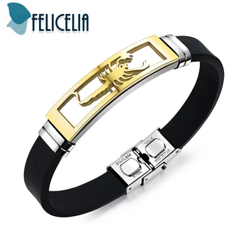 Felicelia Trendy Men Black Silicone Wristband Silver Gold Color Scorpion Design Bracelet Bangle Stainless Steel Wrap Bracelet
Felicelia Trendy Men Black Silicone Wristband Silver Gold Color Scorpion Design Bracelet Bangle Stainless Steel Wrap Bracelet