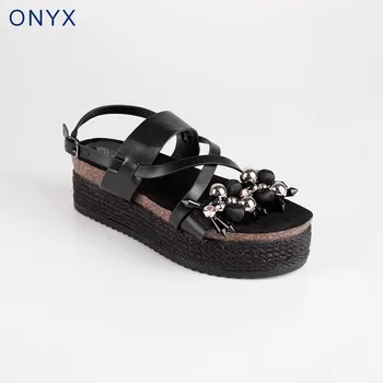 ONYX platform sandals black with studs and rhinestones