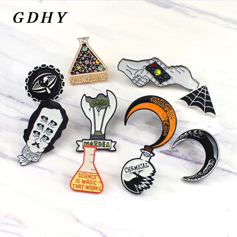 Cartoon Devil Eye,Moon,Edgar Allan Poe,Cobweb,Broken Light Bulb,"SCIENCE,SCIENCE IS MAGIC,Clumsy"Experiment Bottle Pins Brooch
Cartoon Devil Eye,Moon,Edgar Allan Poe,Cobweb,Broken Light Bulb,"SCIENCE,SCIENCE IS MAGIC,Clumsy"Experiment Bottle Pins Brooch