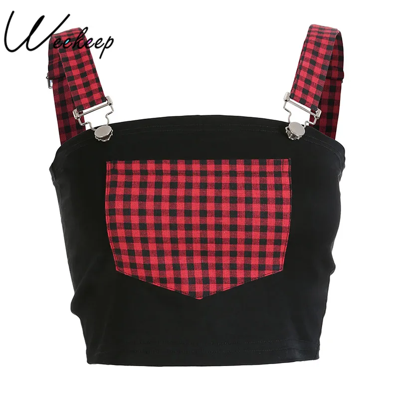 Weekeep Patchwork Streetwear Tank Top Women Black Plaid Crop Top 2018 Summer Adjustable Tank Tops Women Bodycon Tops
Weekeep Patchwork Streetwear Tank Top Women Black Plaid Crop Top 2018 Summer Adjustable Tank Tops Women Bodycon Tops
