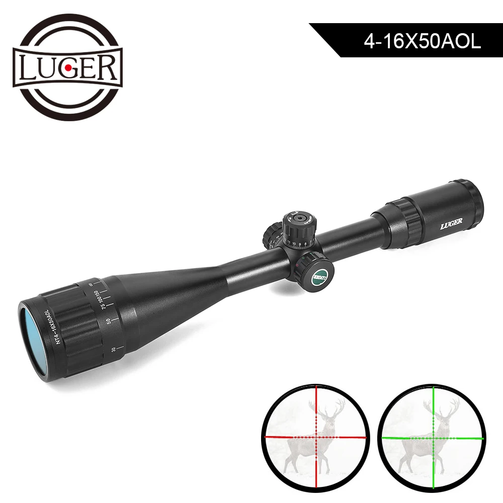 LUGER 4-16X50 AOL Tactical Optical Sight Scope Red Green Illuminate Mil-Dot Hunting Riflescope Locking Resetting Air Guns Scope
LUGER 4-16X50 AOL Tactical Optical Sight Scope Red Green Illuminate Mil-Dot Hunting Riflescope Locking Resetting Air Guns Scope