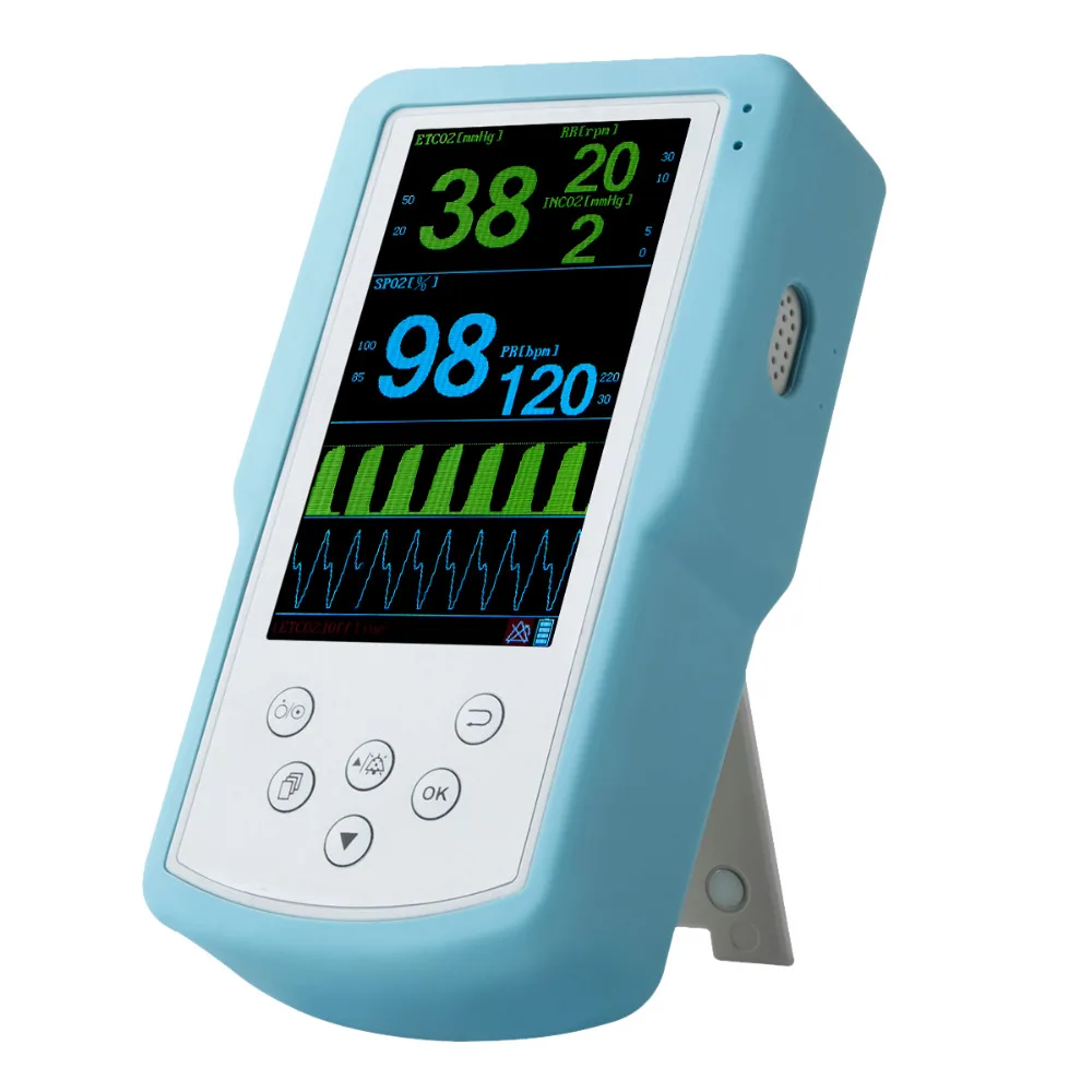 Handheld EtCo2 Monitor Co2 Monitor Co2 Sensor Healthcare Spo2 and Etco2 Capnograph Monitor with Sidestream for ICU hosipital use
Handheld EtCo2 Monitor Co2 Monitor Co2 Sensor Healthcare Spo2 and Etco2 Capnograph Monitor with Sidestream for ICU hosipital use