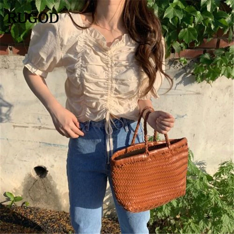 RUGOD 2019 New Arrival Women Pleated Shirt Puff Short Sleeves Drawstring Loose Slim Short Blouse Multi-matched Casual Mujer Tops
RUGOD 2019 New Arrival Women Pleated Shirt Puff Short Sleeves Drawstring Loose Slim Short Blouse Multi-matched Casual Mujer Tops