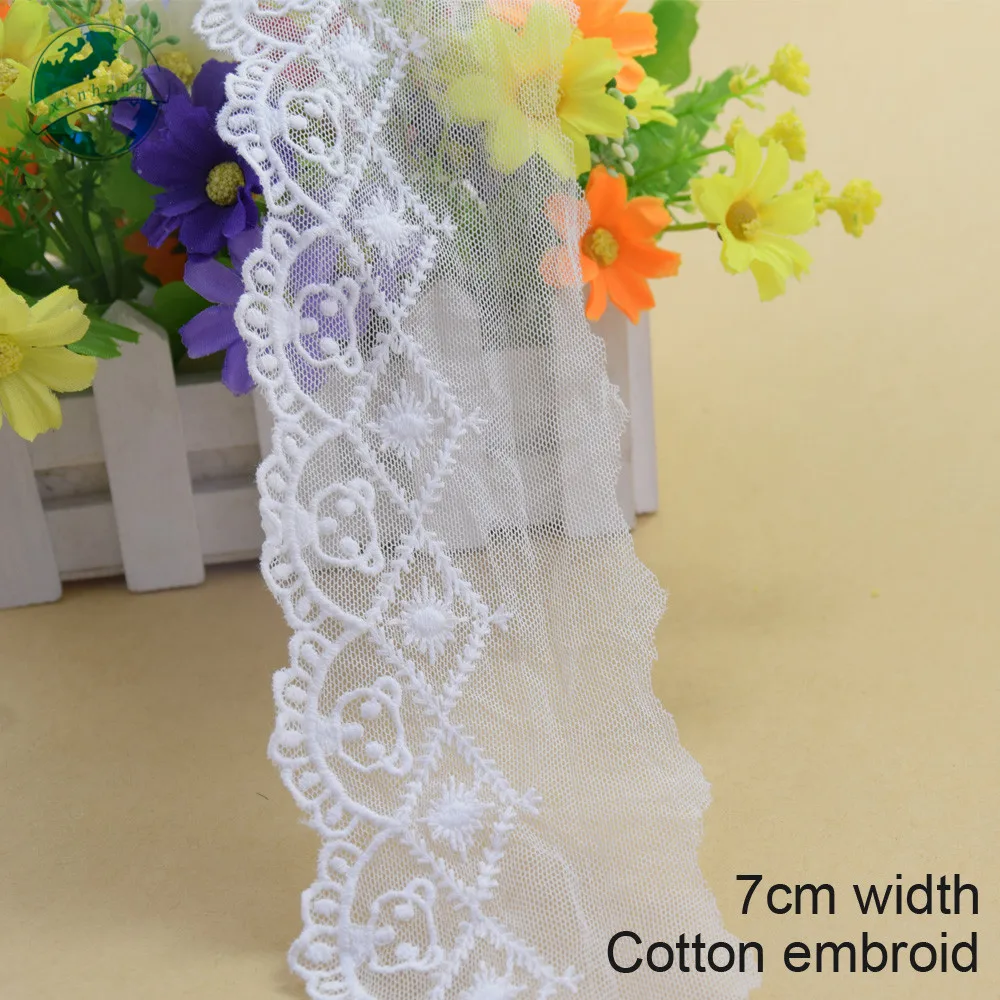 

10yards 7cm white lace cotton embroidery lace french lace ribbon fabric guipure diy trims warp knitting sewing Accessories#3692