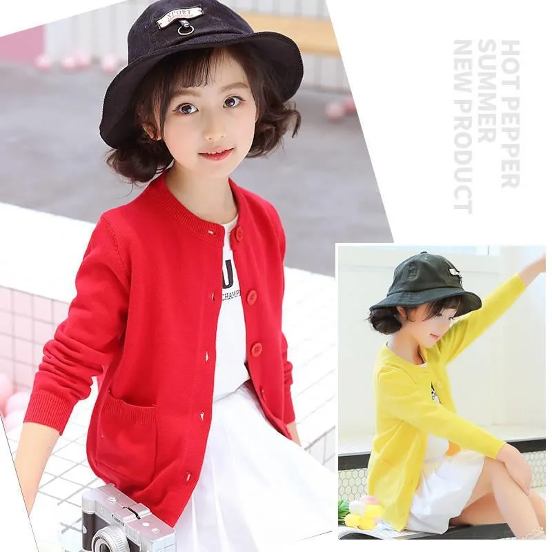 

Children's Wear Girls Cardigan Knitted Sweater Jacket With Pocket Spring Fall New Foreign Trade Kids Casual Knitwear Clothes P10