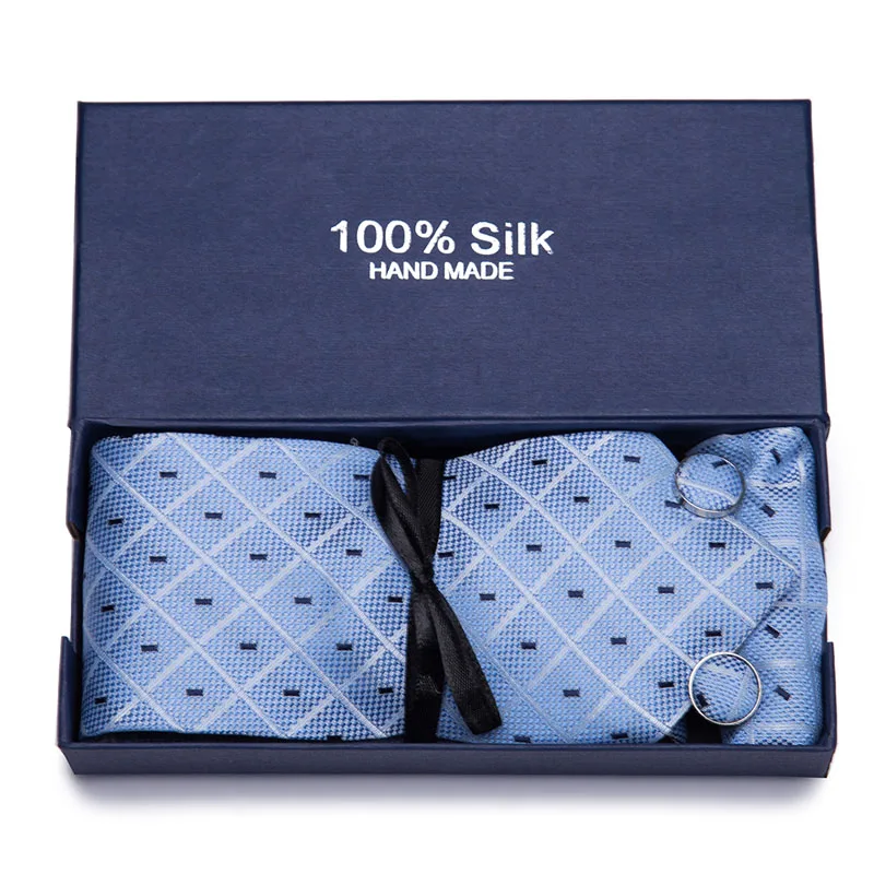 Discount Mens Tie Blue Plaid Silk Jacquard Neck tie Tie Hanky Cufflinks Set Ties For Men Business Wedding Party Free Shipping
Discount Mens Tie Blue Plaid Silk Jacquard Neck tie Tie Hanky Cufflinks Set Ties For Men Business Wedding Party Free Shipping