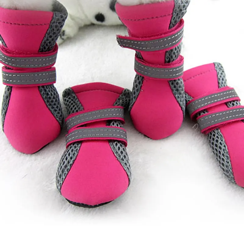 Image 4pcs Pet shoes Teddy Schnauzer puppy dog shoes Cats Puppy casual walking shoes Green Rose S M L XL