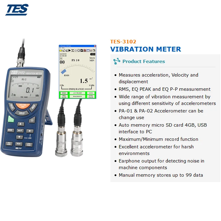 TES-3102 Digital DC/AC Vibration Meter with Portable Analyzer Vibrometer Tester
TES-3102 Digital DC/AC Vibration Meter with Portable Analyzer Vibrometer Tester