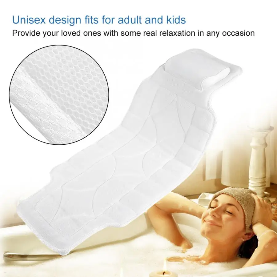 Full Body SPA Bath Pillow Mat with 10 Suction Cups Bathtub Mat for Supporting Head Neck Spine Bathroom Product
Full Body SPA Bath Pillow Mat with 10 Suction Cups Bathtub Mat for Supporting Head Neck Spine Bathroom Product