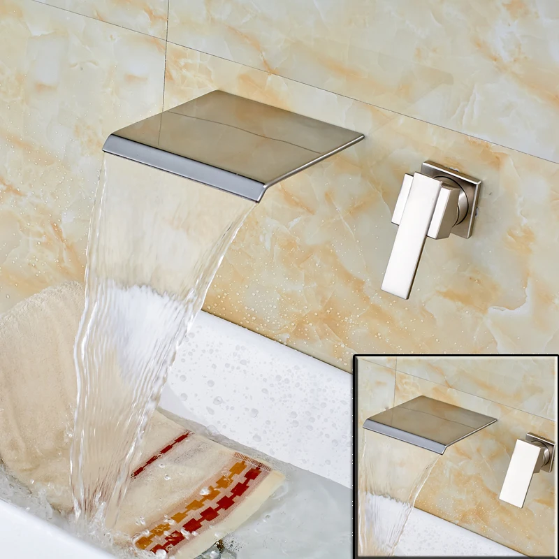 Wall Mounted Waterfall Spout Basin Vessel Sink Faucet Single Handle Bathroom Brushed Nickel Basin Mixer Tap
Wall Mounted Waterfall Spout Basin Vessel Sink Faucet Single Handle Bathroom Brushed Nickel Basin Mixer Tap